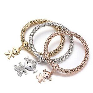 Mom Daughter Bracelets  Crystal Charms Multilayer - 3PCS Gold/Silver/Rose Gold